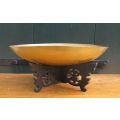 AN AWESOME VINTAGE CHINESE BOWL WITH DRAGON DETAIL ON A WOODEN STAND ...MUST SEE !!
