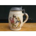 SCARCE !! AN ADORABLE ANTIQUE GERMAN TANKARD WITH PEWTER LID AND THE CUTEST DETAILS !!