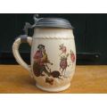 SCARCE !! AN ADORABLE ANTIQUE GERMAN TANKARD WITH PEWTER LID AND THE CUTEST DETAILS !!