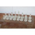 WOW !! A LARGE VINTAGE FROSTED AND CLEAR GLASS CHESS SET !!