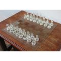 WOW !! A LARGE VINTAGE FROSTED AND CLEAR GLASS CHESS SET !!