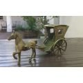 SO SWEET !! A CHARACTERFUL VINTAGE SOLID BRASS HORSE AND CART ORNAMENT !! WOW !!