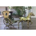 SO SWEET !! A CHARACTERFUL VINTAGE SOLID BRASS HORSE AND CART ORNAMENT !! WOW !!