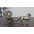 SO SWEET !! A CHARACTERFUL VINTAGE SOLID BRASS HORSE AND CART ORNAMENT !! WOW !!