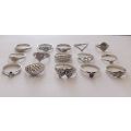 WOW !! STUNNING !! A COLLECTION OF 15 STERLING SILVER RINGS !! ALL DIFFERENT !! BID FOR THE LOT !!