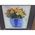 WOW !! A STUNNING ORIGINAL MIXED MEDIA FLORAL STILL LIFE PAINTING SIGNED BY KOBUS LE GRANGE !!