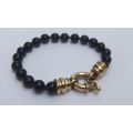 WOW !! A BEAUTIFUL VINTAGE ONYX BRACELET WITH GOLD PLATED SIGNORETTI CLASP !! QUALITY !!