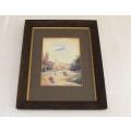 An antique original watercolour painting in old wood frame signed E. Tatlow