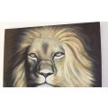 A huge unsigned original acrylic painting on canvas of a lion - hang as is or frame