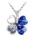 EXQUISITE! Dark Blue Four Leaf Clover Necklace Made With Precision-Cut Crystals - STYLISH DESIGN!