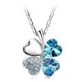 EXQUISITE! Ocean Blue Four Leaf Clover Necklace Made With Precision-Cut Crystals - STYLISH DESIGN!