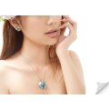EXQUISITE! Ocean Blue Four Leaf Clover Necklace Made With Precision-Cut Crystals - STYLISH DESIGN!