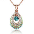 EXQUISITE YELLOW GOLD TONE TEAR DROP NECKLACE - DARK TEAL WITH GREEN AND WHITE