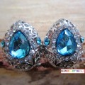 INCREDIBLE! 1.7cm White Gold Filled Blue Topaz Colour Crystal Earrings