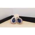 ***AKM - Genuine Silver pear shape earrings with blue & clear cubic zirconias - (NWJ) PRE- OWNED