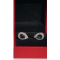 ***AKM - Genuine Silver pear shape earrings with blue & clear cubic zirconias - (NWJ) PRE- OWNED