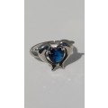 ***AKM - DOLPHINS RING SIZE 17.48MM / O / BLUE GLASS HEART 100% COSTUME FASHION JEWELLERY***