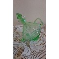 Unique footed Green Depression glass decanter