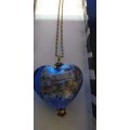 Vintage Blue Murano Heart Pendant And Chain