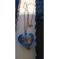 Vintage Blue Murano Heart Pendant And Chain