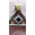 Silver Yellow Gold Blue Stone And Cz Pendant