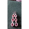 A Pair Of Genuine Ruby Quartz Gemstone Dangly Earrings