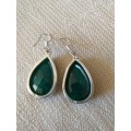 Pair Of Genuine Emerald Quartz Tear Drop Earrings