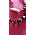 Vintage Garnet Colour Faceted Beads Necklace With Sliver Clasp