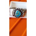 Vintage Native American Sterling Silver And Turquoise Cuff Bangle - (Signed) (58.7g)