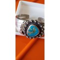 Vintage Native American Sterling Silver And Turquoise Cuff Bangle - (Signed) (58.7g)