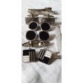 Job Lot Of 2 Vintage Tie Clips And 3 Pairs Of White Metal Art Deco Cufflinks