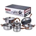 12 piece stainless steel cookware set pots and pans cookware set with wooden handle cookware