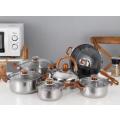 12 piece stainless steel cookware set pots and pans cookware set with wooden handle cookware