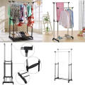 Double Rod Clothes Rack for Drying, Hanging and Displaying Clothes Rack with Wheels