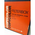 Photographic colour filter box Agfa Gevaert copycolor 10cm dia. CMY x 18 metal filters from Belgium