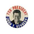 Stars and Stripes flag (Star Spangled Banner) USA and John F. Kennedy for President Campaign badge