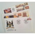 Johannesburg vintage pin badges. Medal Proclaiming Joburg a City, Joburg postcards, 1st Day stamps