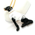 ENAMEL BLACK AND WHITE DOG BROOCH PIN NECKLACE