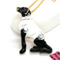 ENAMEL BLACK AND WHITE DOG BROOCH PIN NECKLACE