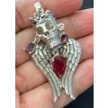 BEAUTFUL 925 SILVER PLATED SKULL WITH DANGLING WINGS PENDANT