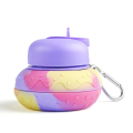 Kids Collapsible Silicone Water Bottle - Purple and Yellow Doughnut