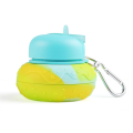 Kids Collapsible Silicone Water Bottle - Green and Blue Doughnut