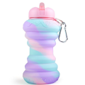 Kids Collapsible Silicone Water Bottle - Purple and Blue Doughnut