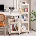 BURRAAQ TRADING Bookcase for Study Room Floor-to-ceiling Bookshelf With Wheels Movable Desk