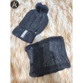 2pcs Women`s Black Knitted Hat & Neck Warmer Set With Thickened Plush Lining For Outdoor Warmth