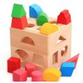 Wooden Cube Educational Toy Box with 13 Colorful Shapes