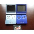 2 X Gameboy Advanced SP Consoles (Pearl Blue, and Cobalt Blue) + Game