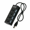 4 Port Individual Switch USB 2.0 Black Hub with Hi-Speed Adapter Switch