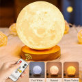 3D Rotating Moon Lamp Decorative Lamp, Children`s Lamp Night Lamp With Remote Control 18cm