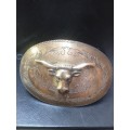 Stunning brass belt buckle Bull motive with ornate pattern